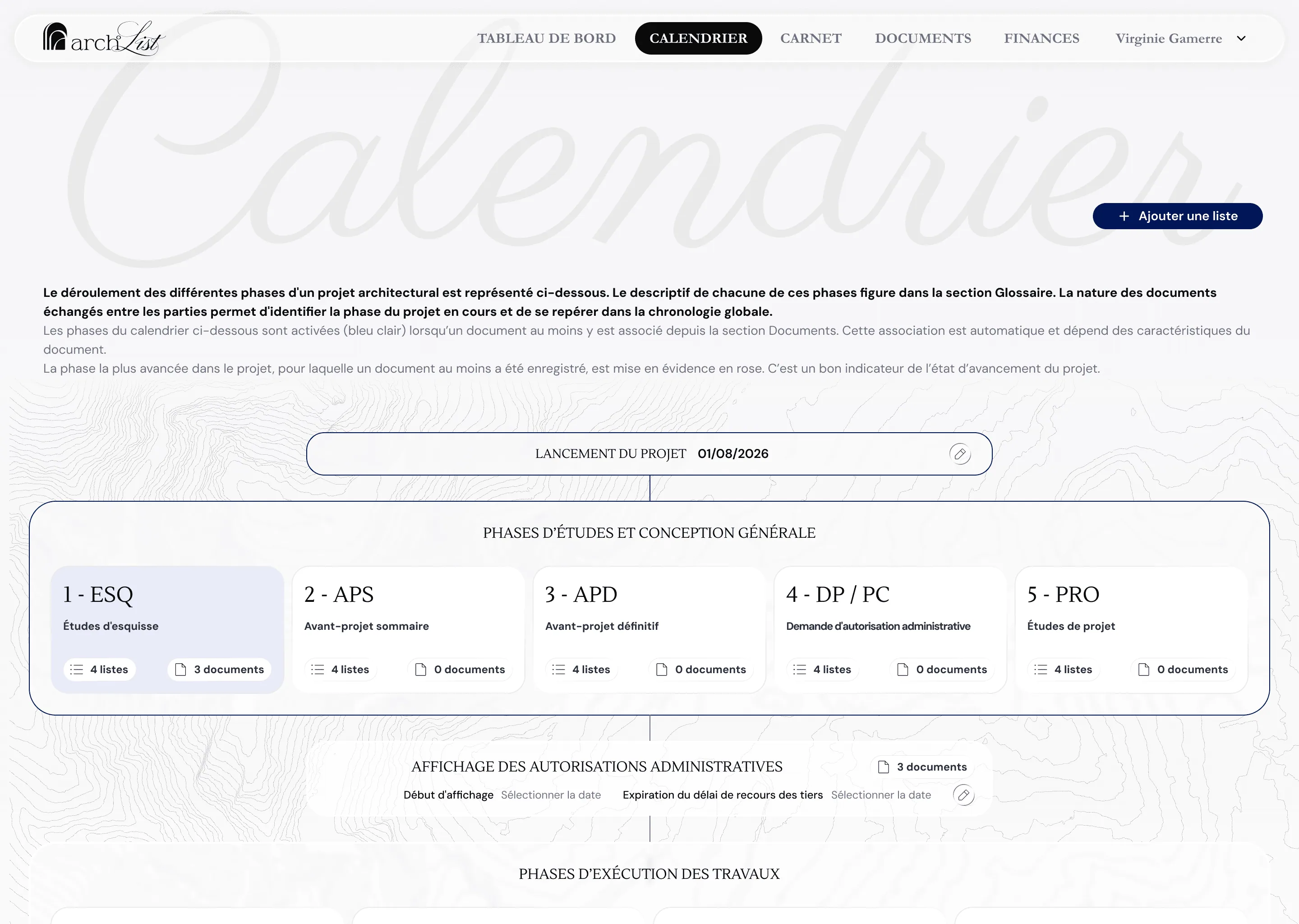 Archlist screen