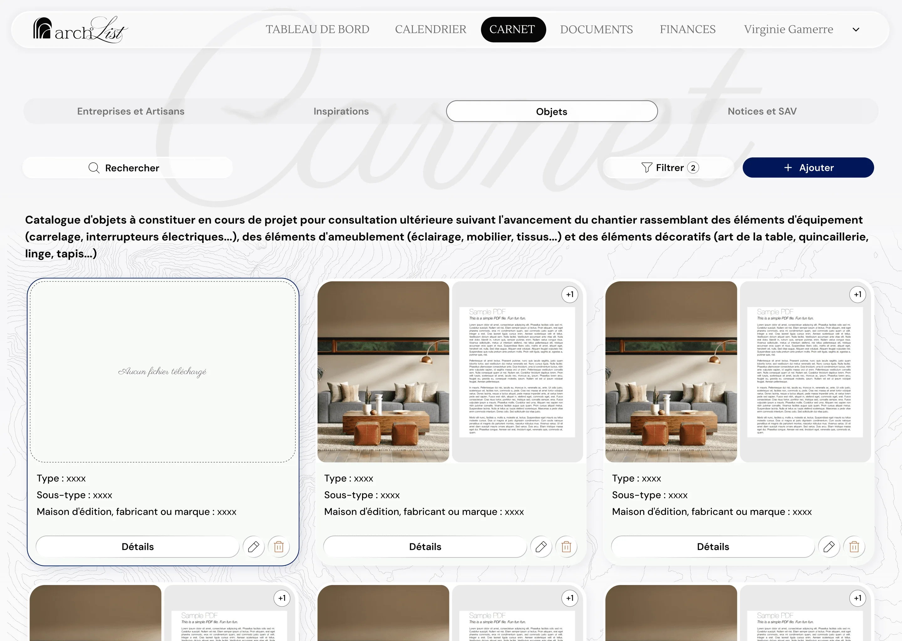 Archlist screen